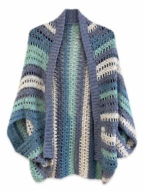 LD Yarn Creations Hand Crochet Aqua Periwinkle Striped Shrug Cardigan – OS New